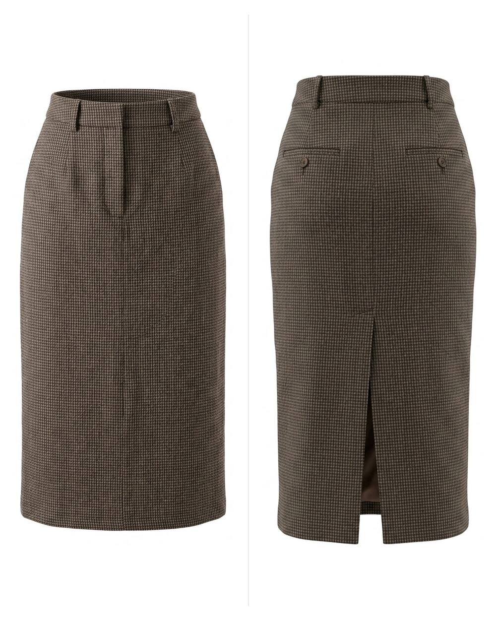 Petite Studio SuggyL Wool Blend Brown Houndstooth Midi Skirt Women Size XS